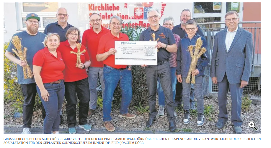 Kolping Walldürn spendet 1.000 Euro für den geplanten Sonnenschutz der Senioren-Tagespflege
